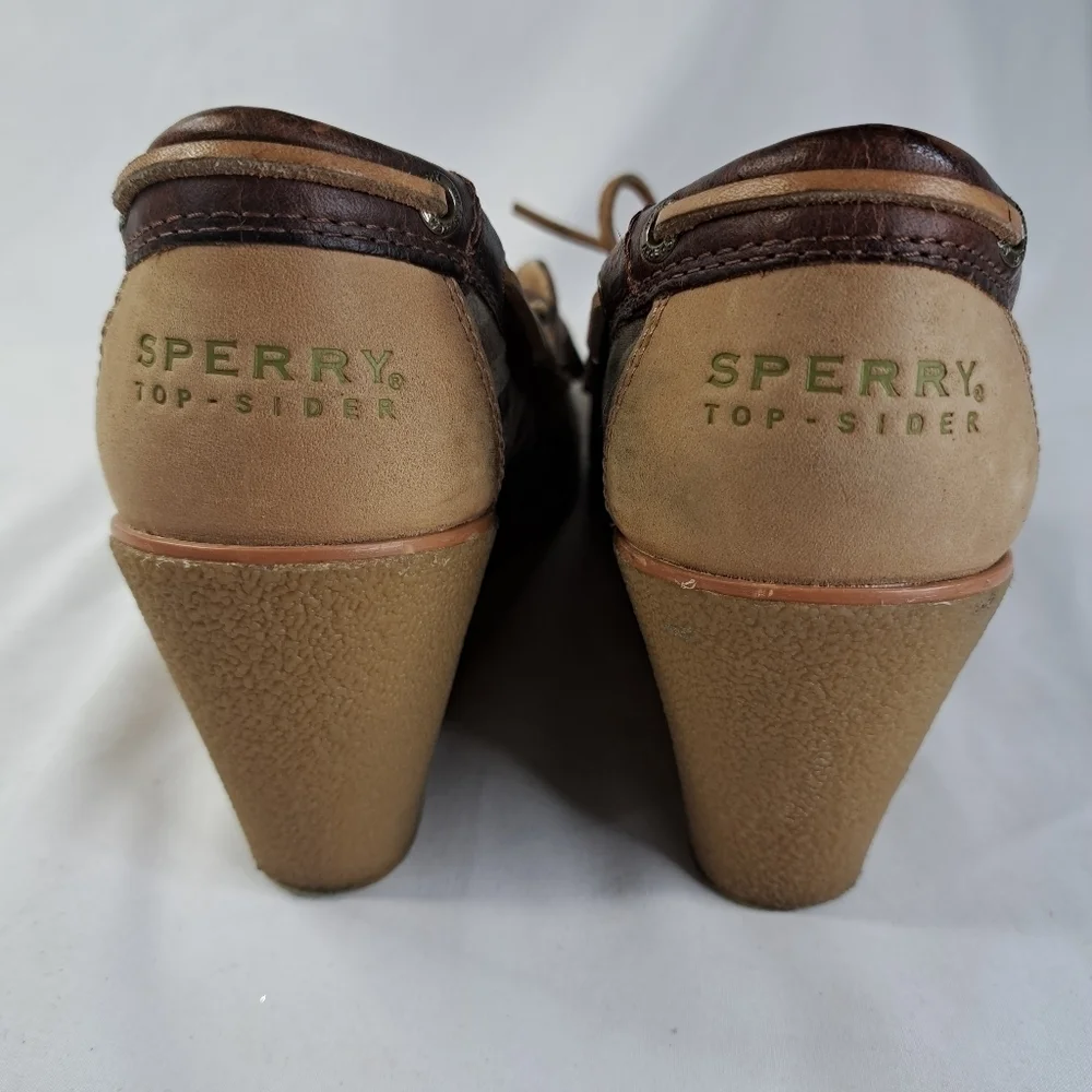 SPERRY Brown w/Brown Plaid Wedged Top Sider Loafer Women's Size 7